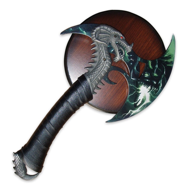 Green Flying Dragon Fantasy Axe With Display