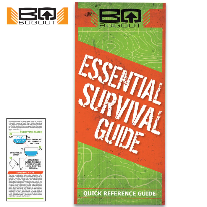 BugOut Essential Survival Quick Reference Guide - Compact Folding Guide, Laminated, Detailed Illustrations, Easy-To-Follow Instructions