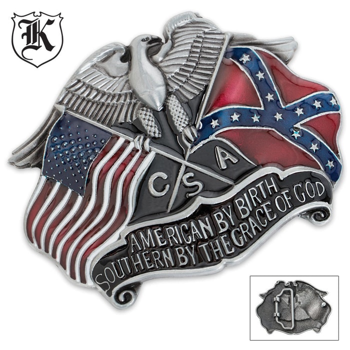 CSA American By Birth Southern By Grace Confederate Belt Buckle