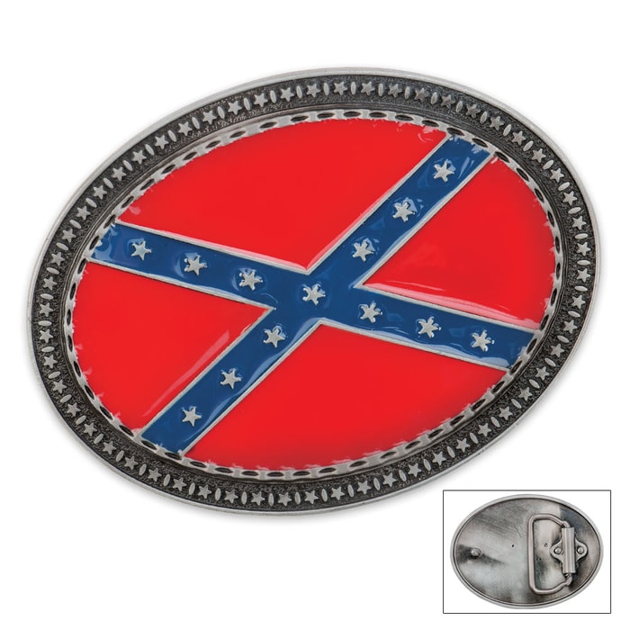 Oval Confederate Flag Belt Buckle