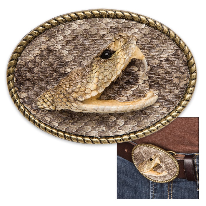 Genuine Rattlesnake Head Belt Buckle