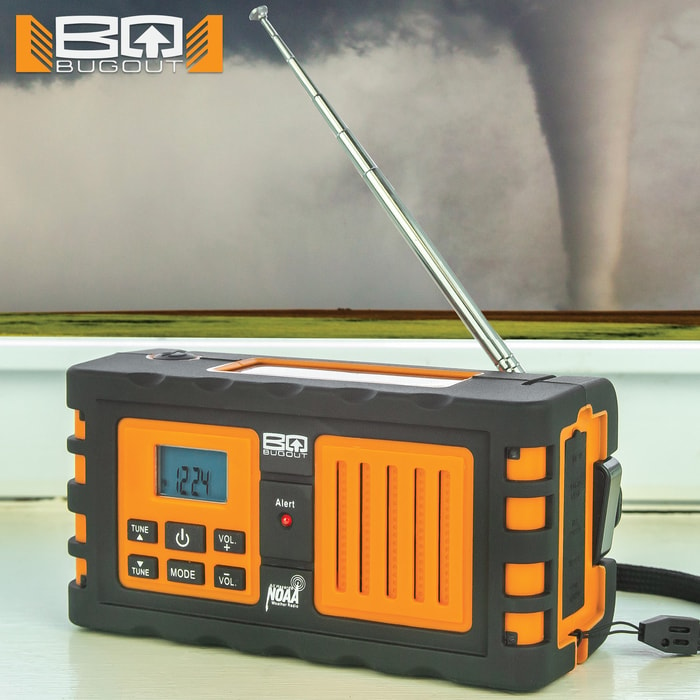 BugOut NOAA Weather Radio - Device Charger, 2200 mAH Lithium Ion Battery Backup - AM/FM, LED Flashlight, Emergency Alerts