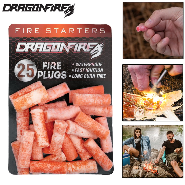 The Dragonfire Emergency Firestarters close up and in use