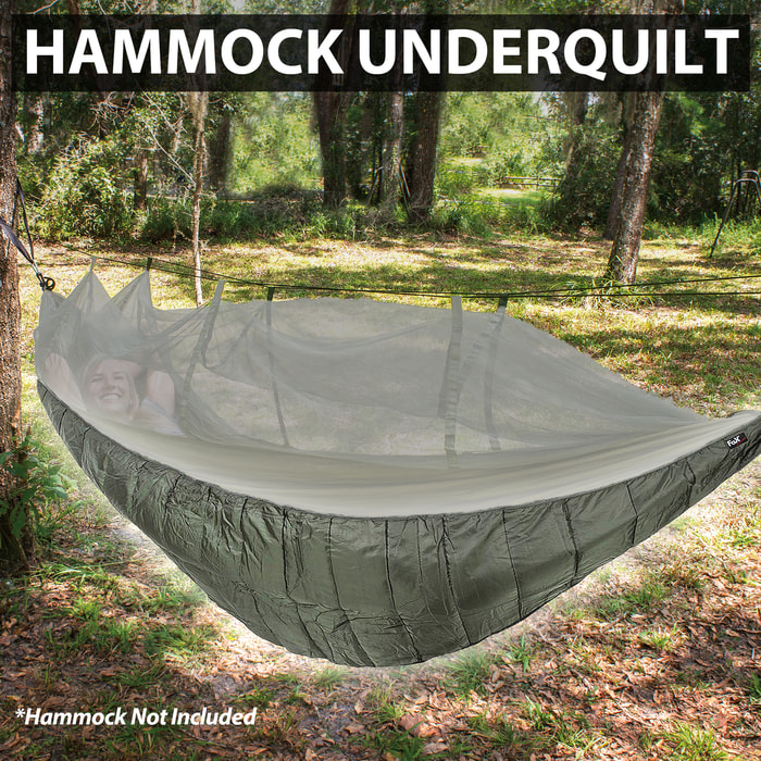 The Hammock Underquilt shown in use with a hammock bed