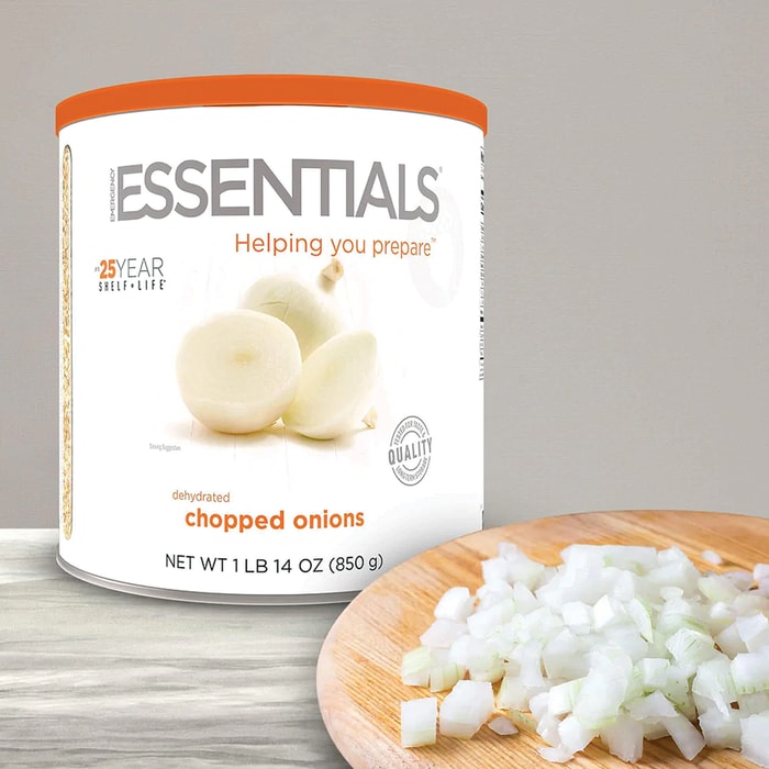 Emergency Essentials Chopped Onions shown rehydrated