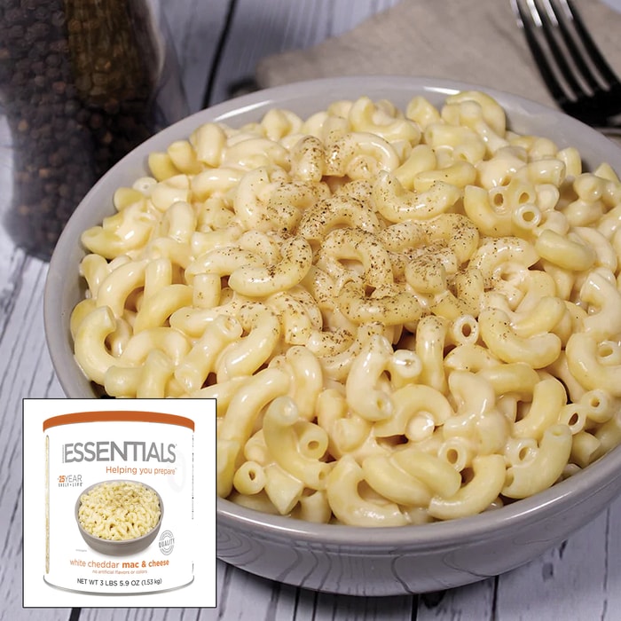 Emergency Essentials Whited Cheddar Mac And Cheese is a creamy, cheesy side dish, or main entrée