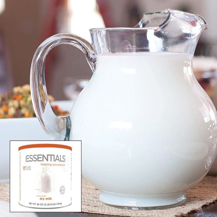 The Emergency Essentials Instant Non-Fat Dry Milk can be used on cereal and in recipes