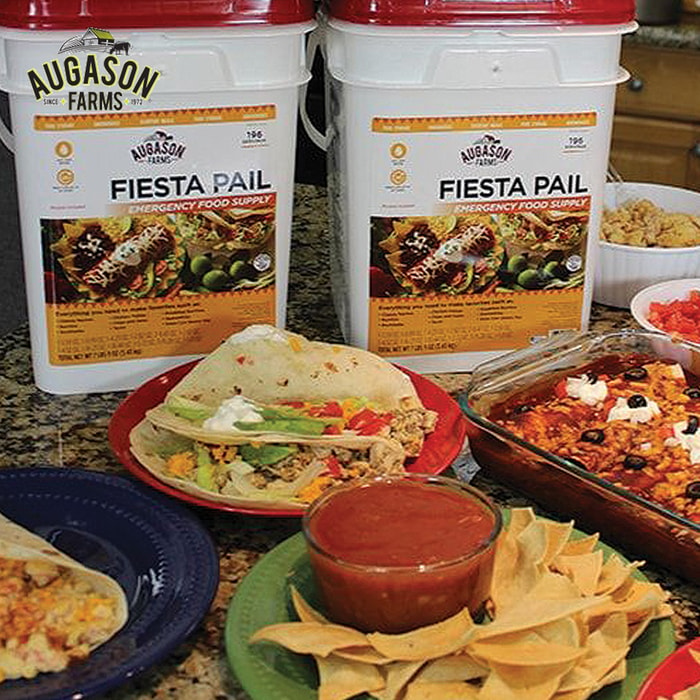 Augason Farms Fiesta Pail - 196 Servings Of Mexican Food, Individual Mylar Pouches, Breakfast, Lunch And Dinner, Up To 30 Year Shelf Life