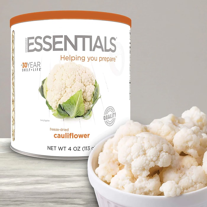 The Emergency Essentials Cauliflower in a bowl and in a can