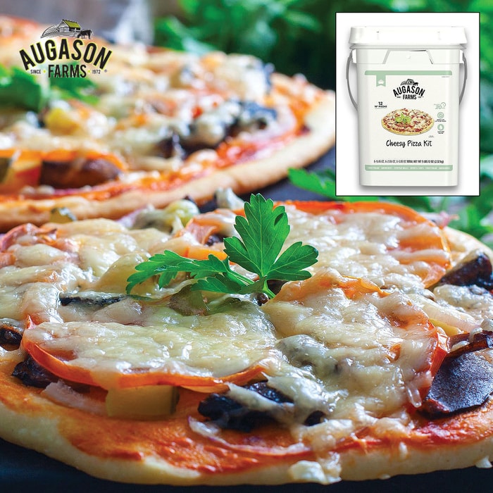 Auguson Farms Cheesy Pizza Kit - Makes 12 Pizzas, Quick And Easy, Individual Mylar Pouches - Up To 30 Years Shelf Life