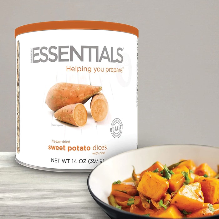 Emergency Essentials Sweet Potato Dices have their peels intact