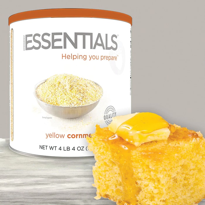 Shows cornbread made from the Emergency Essentials Yellow Cornmeal