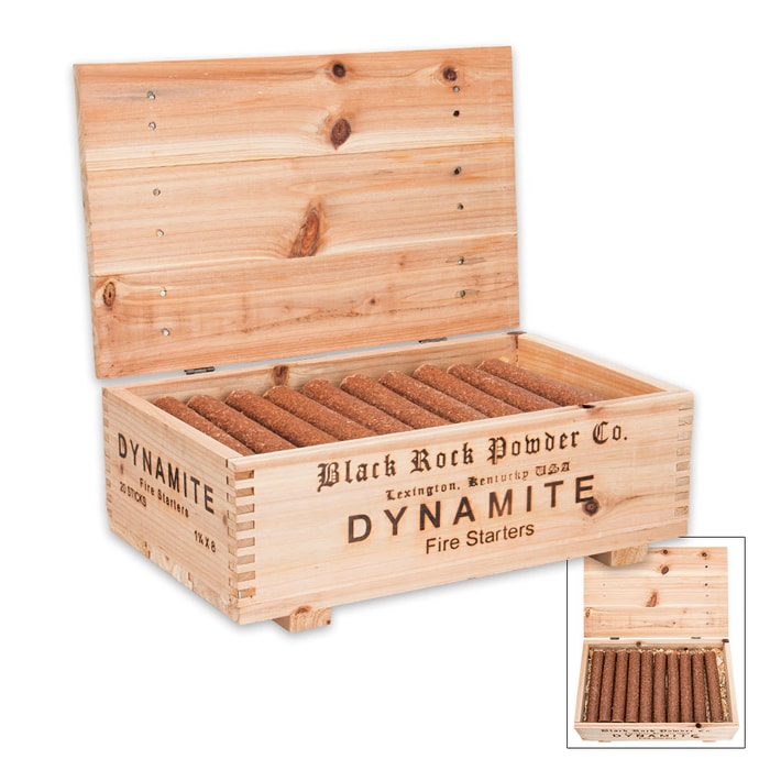 Black Rock Powder Dynamite Fire Starter Sticks - 20-Pack In Wooden Crate