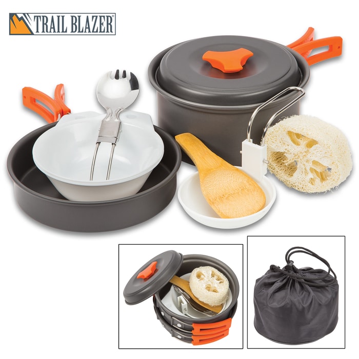 Trailblazer 2-Person Camping Cookware Set with Nylon Carrying Bag