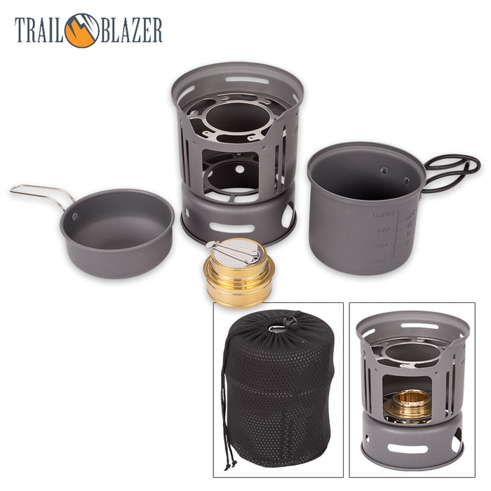 Trailblazer Alcohol Burner Camp Stove and Cookware Set