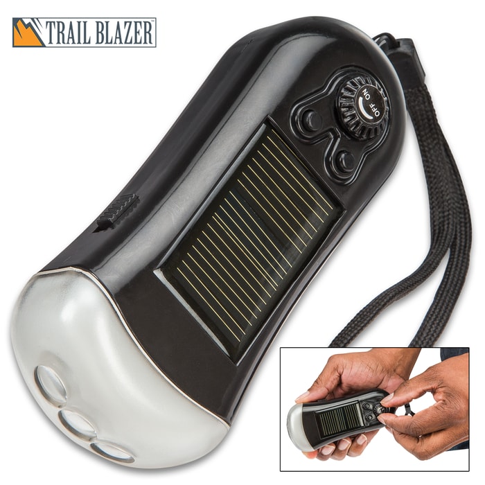 The Trailblazer Solar Flashlight With Radio has easy accessible radio controls.