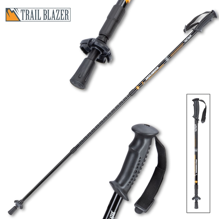 Trailblazer Adjustable Trekking Pole - Compact, Lightweight, Shock Absorber, Ergonomic Grip, Wrist Lanyard - Length 52”