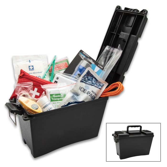 Loaded with essential medical and survival supplies, this is exactly what you need to keep in your vehicle or on your boat