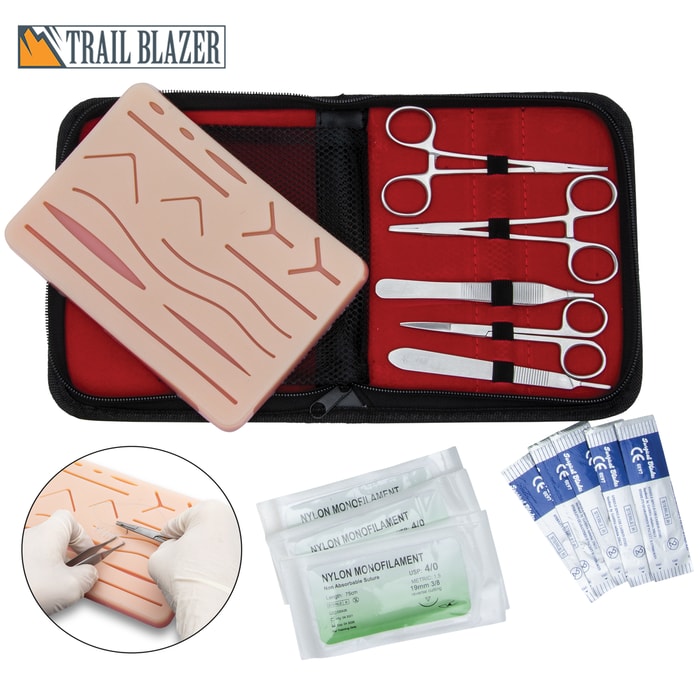 The Trailblazer Practice Suture Kit's contents displayed