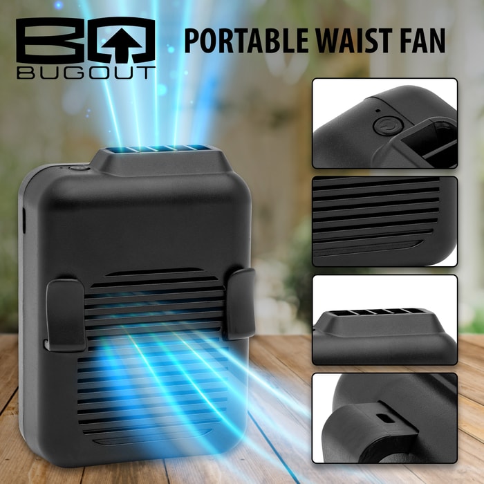 The flow of air shown for the BugOut Portable Waist Fan