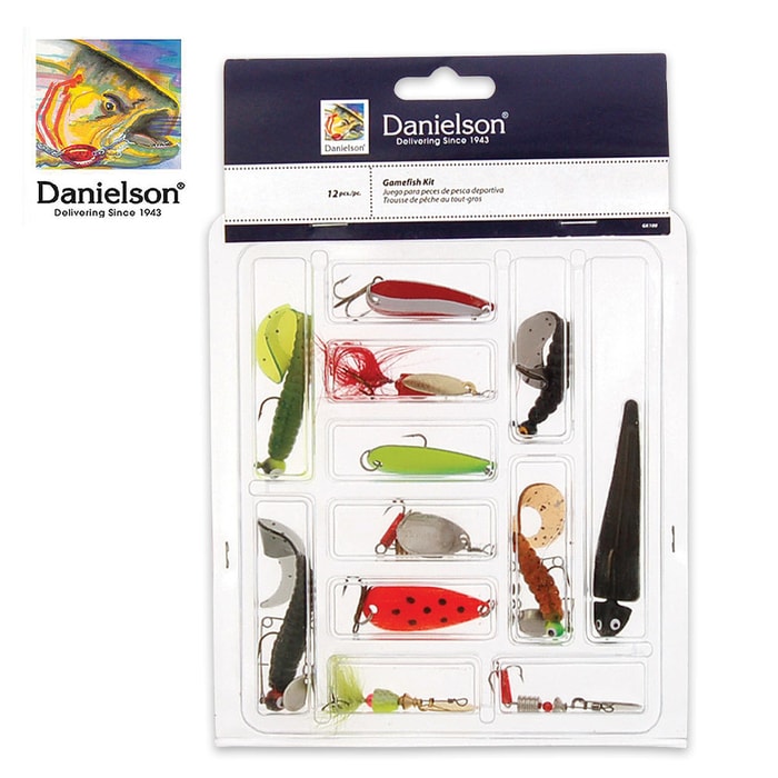12-PC Game fishing tackle Kit - Assorted Sizes And Colors