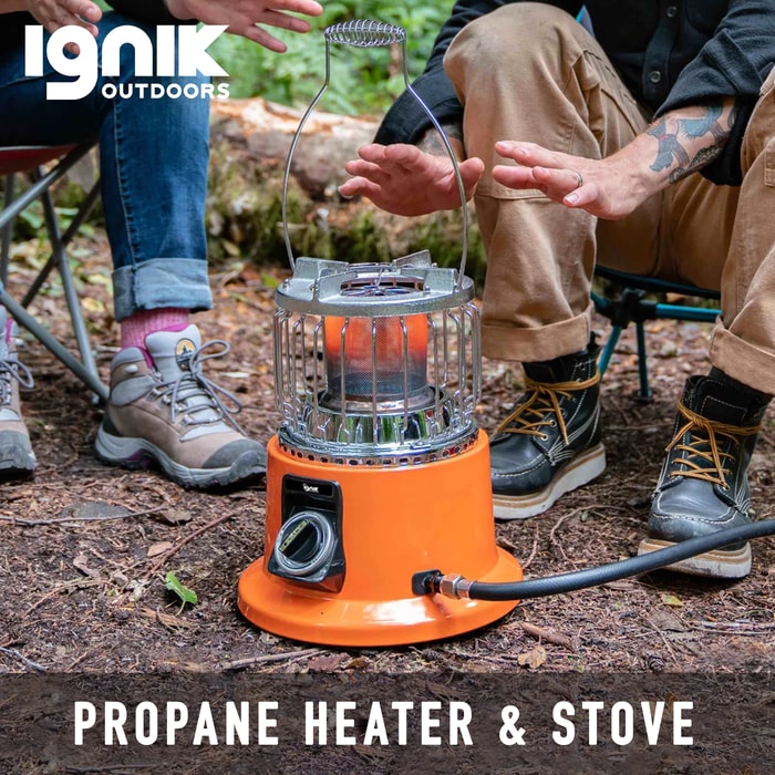 The Two-In-One Heater Stove shown in use
