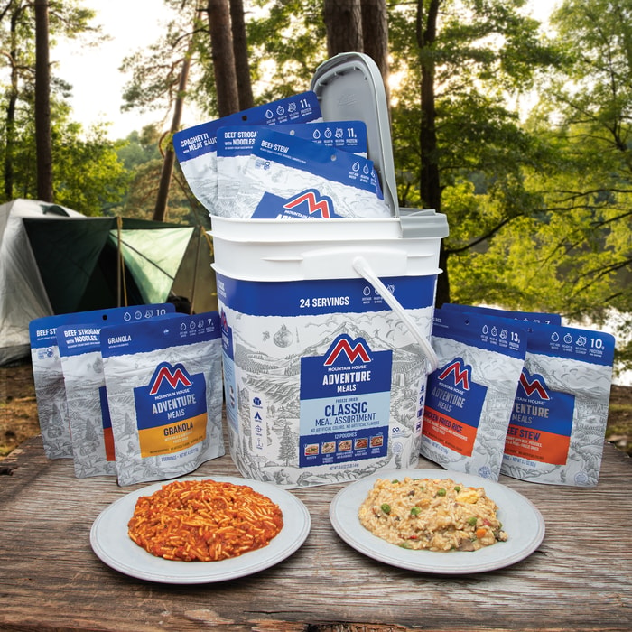 The Mountain House Classic Assortment comes in an easy-to-carry bucket