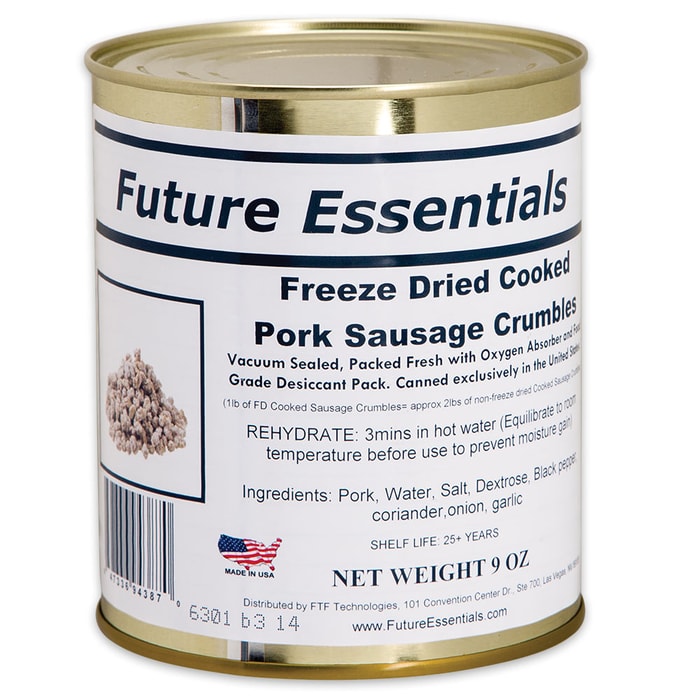 Future Essentials 9-oz Freeze-Dried Pork Sausage Crumbles in Vacuum-Sealed Can