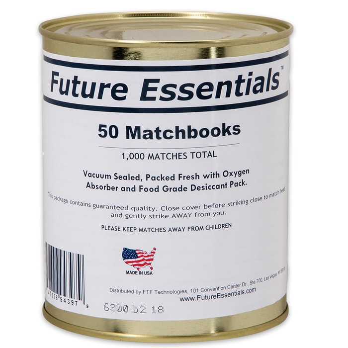 Future Essentials 50 Matchbooks in Vacuum-Sealed Can