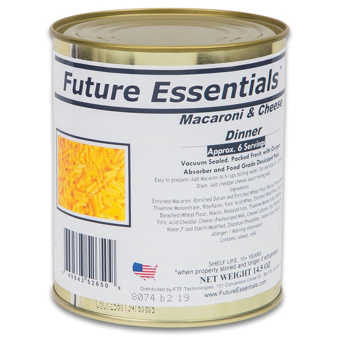 Future Essentials Macaroni And Cheese - Six Servings, 10+ Years Shelf Life - 14 Ounces