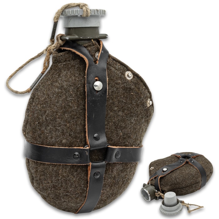 The Czech M60 Canteen shown with its cap on and off