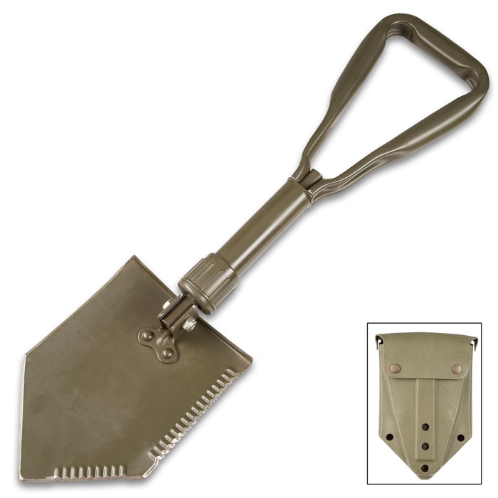 German Tri-Fold Shovel - NATO Military Surplus - Solid Steel; Original Case - Shovel / Pick / Saw - Tough, Capable yet Compact, Easy to Carry - Outdoors, Tactical, Survival, Gardening, Bug-Out, More