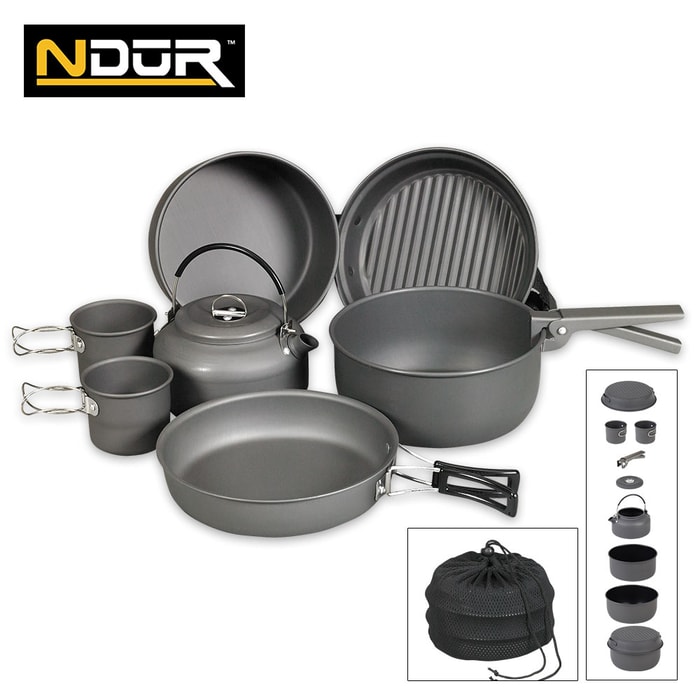 Ndur 9-Piece Cookware Mess Kit With Kettle