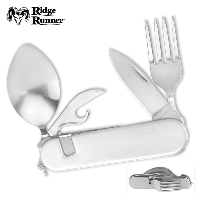 Camp Dining Tool With Knife, Fork, Spoon, Can Opener