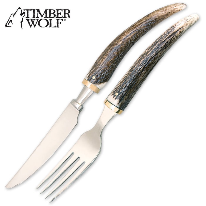 Timber Wolf Stag Handle Fork & Knife