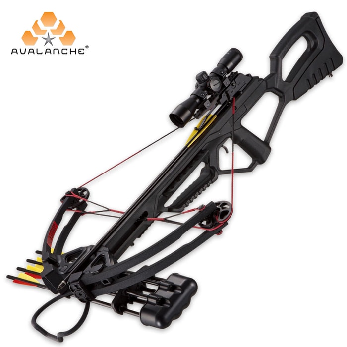 Avalanche Hell Hawk Tactical Compound Hunting Crossbow With Four 20" Aluminum Bolts, Scope And Quiver - 185-lb Draw, 370 FPS - 36" Length
