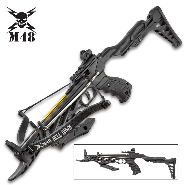 M48 Hell Hawk Self-Cocking Assault Crossbow Pistol - Lightweight Fiberglass Construction, 185 FPS, Bolts Included - Length 24 2/5”