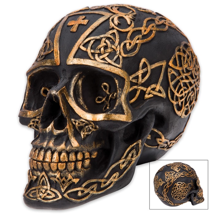Dearly Departed Druid’s Celtic Cranium Gaelic Knot Black Resin Skull