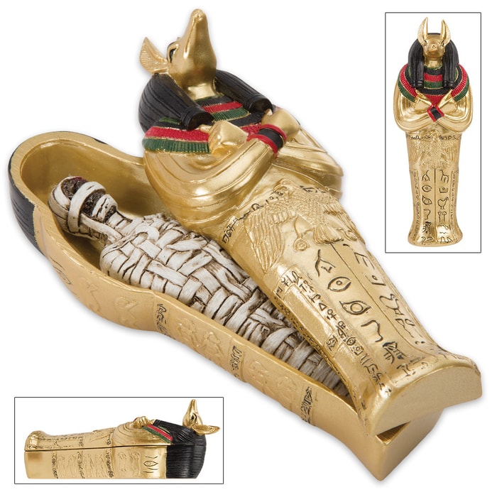 Egyptian Sarcophagus With Mummy Inside - Set Of Two
