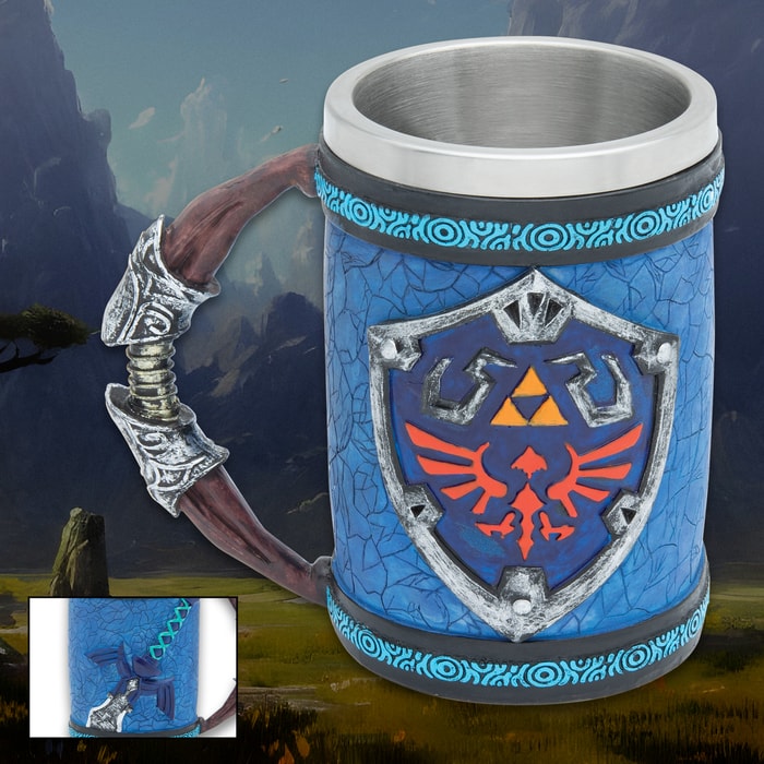 A detailed look at the artwork on the Zelda Mug