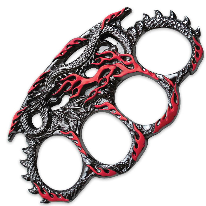 Hissing Dragon Red & Silver Knuckle Guard Paperweight 