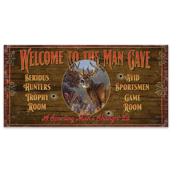 Welcome to the Man Cave | Wooden Sign with Deer Art | 7" x 14"