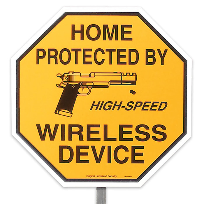 Home Protected by High-Speed Wireless Device | Novelty Warning Sign with 18" Metal Stake | 9" x 9"
