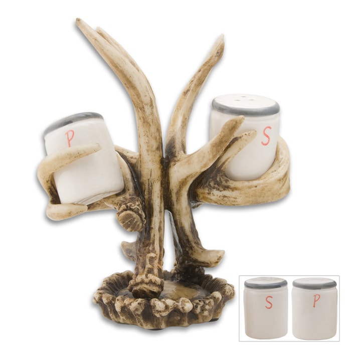 Deer Resin Antler Salt And Pepper Shakers With Stand