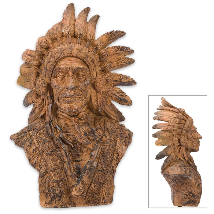 Faux Wood Native American Chief Sculpture