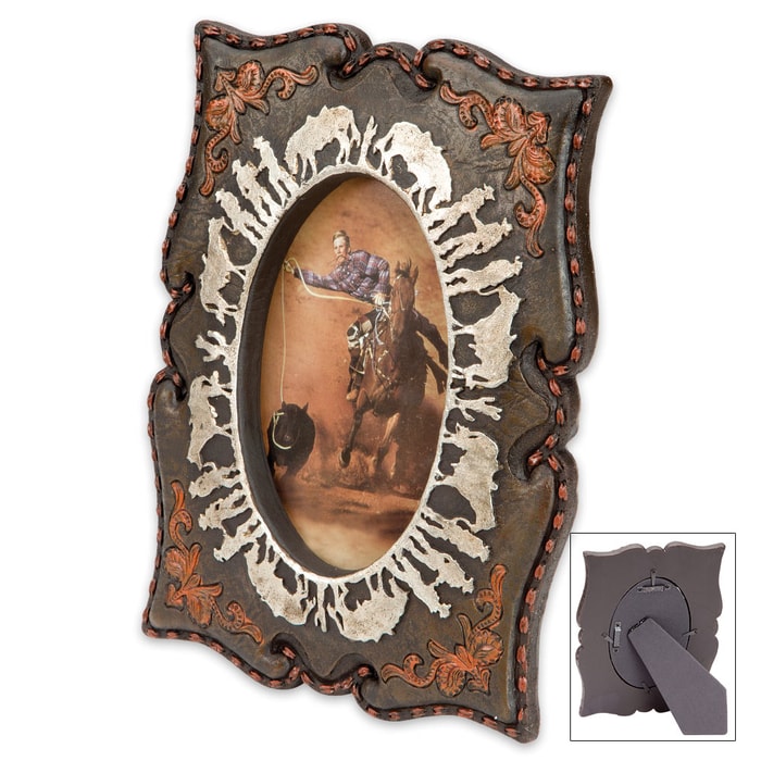 Cowboys and Horses Antiqued Western-Style Picture Frame - Fits 4" x 6" Pictures