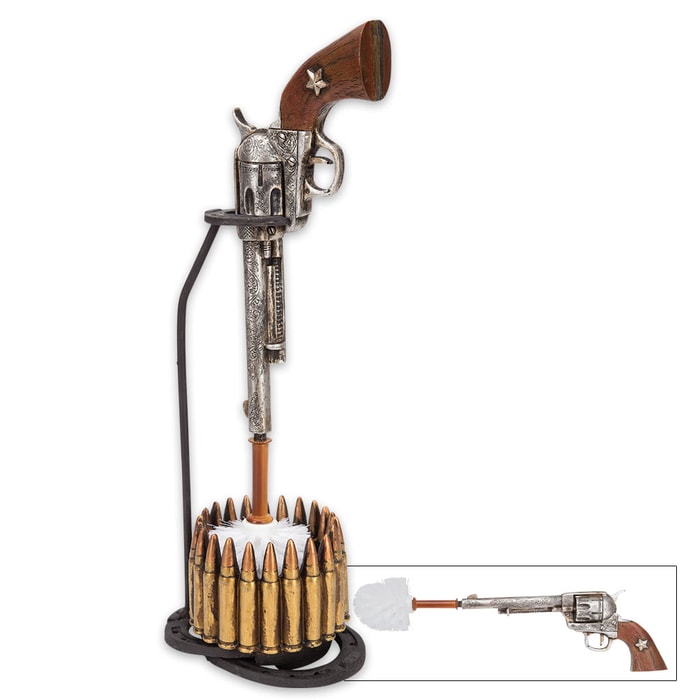 Wild West Revolver and Bullets Toilet Brush Holder / Resin Sculpture