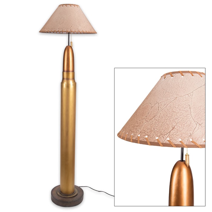 Bullet Floor Lamp with Rustic Lampshade, Bullet Pull-String Switch