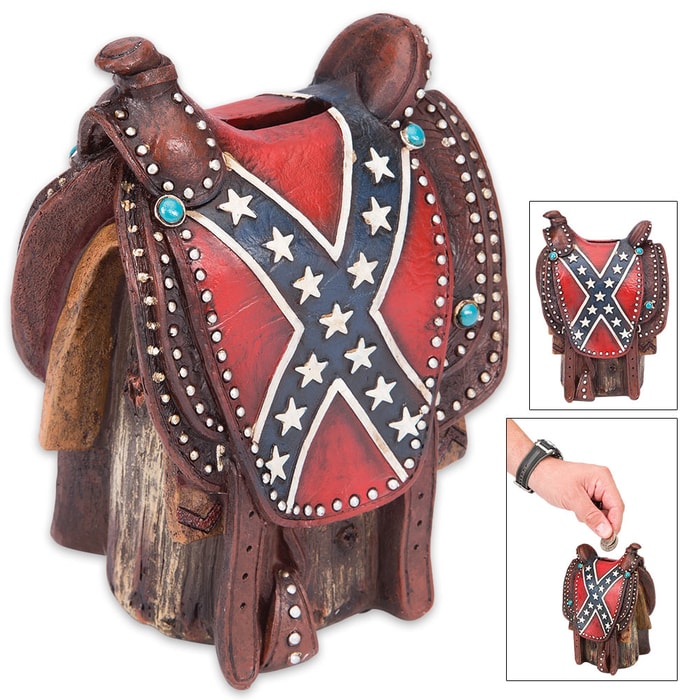 Confederate Flag Saddle Bank - Saddle-Shaped Change Holder - Stars and Bars Motif