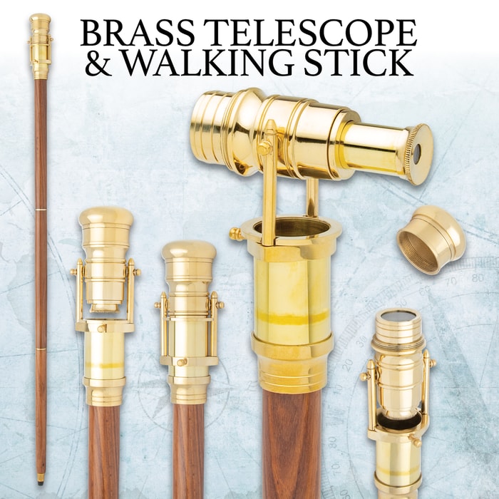 The Brass Telescope and Walking Stick shown in its different positions